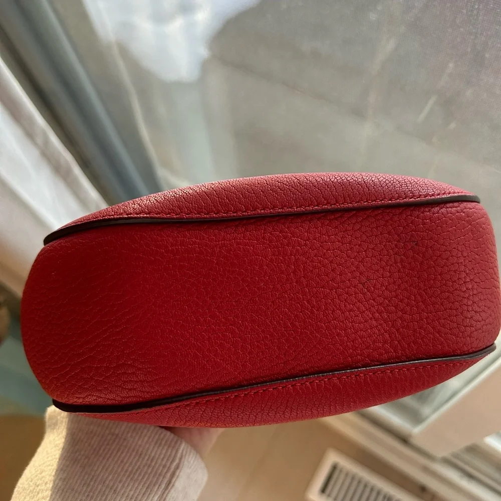 Chloe Red Leather Small Crossbody Saddle Bag with Gold Hardware - Picture 5 of 10
